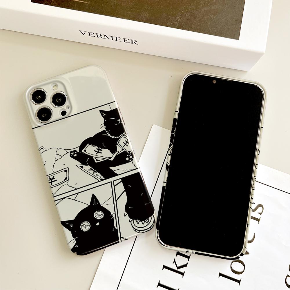 Чехол для телефона с милым черным котом для Samsung Galaxy S20 FE 5G A52 iPhone 15 11 Xiaomi Redmi VIVO OPPO Realme Huawei Infinix Противоударный ультратонкий жесткий чехол