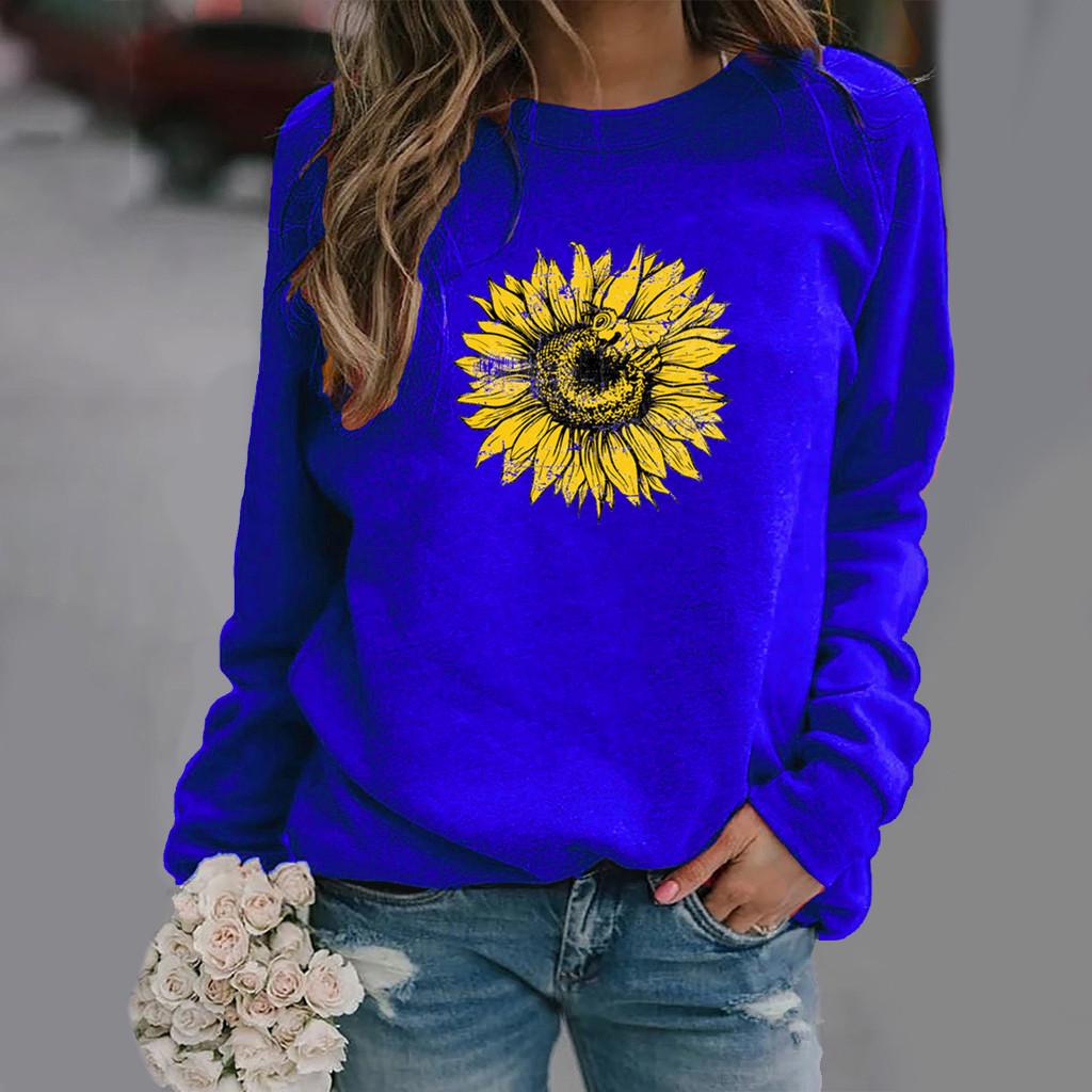 Sunflower Print Women's Round Neck Hoodie