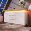 Chest of Drawers, High Gloss Sideboard with 2 Doors and 3 Drawers, LED Lighting, Cabinet for Living Room and Bedroom, 81 x 140 x 39 cm, White