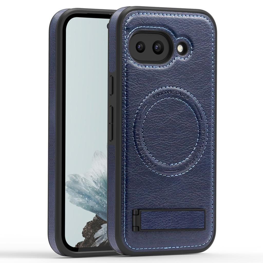 Для чехла Google Pixel 9a, совместимого с MagSafe, с подставкой, кожаная задняя крышка для телефона