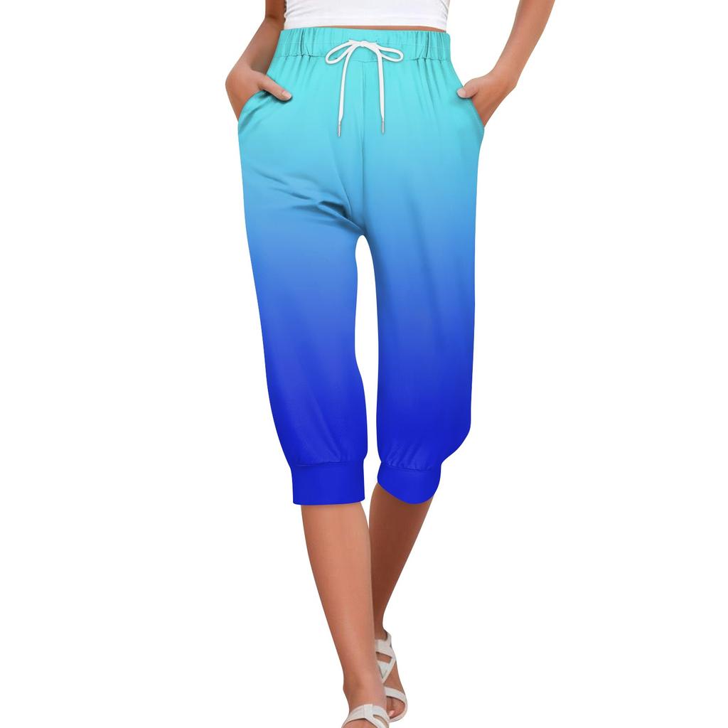 Женские брюки, летние повседневные свободные укороченные брюки с принтом и карманами