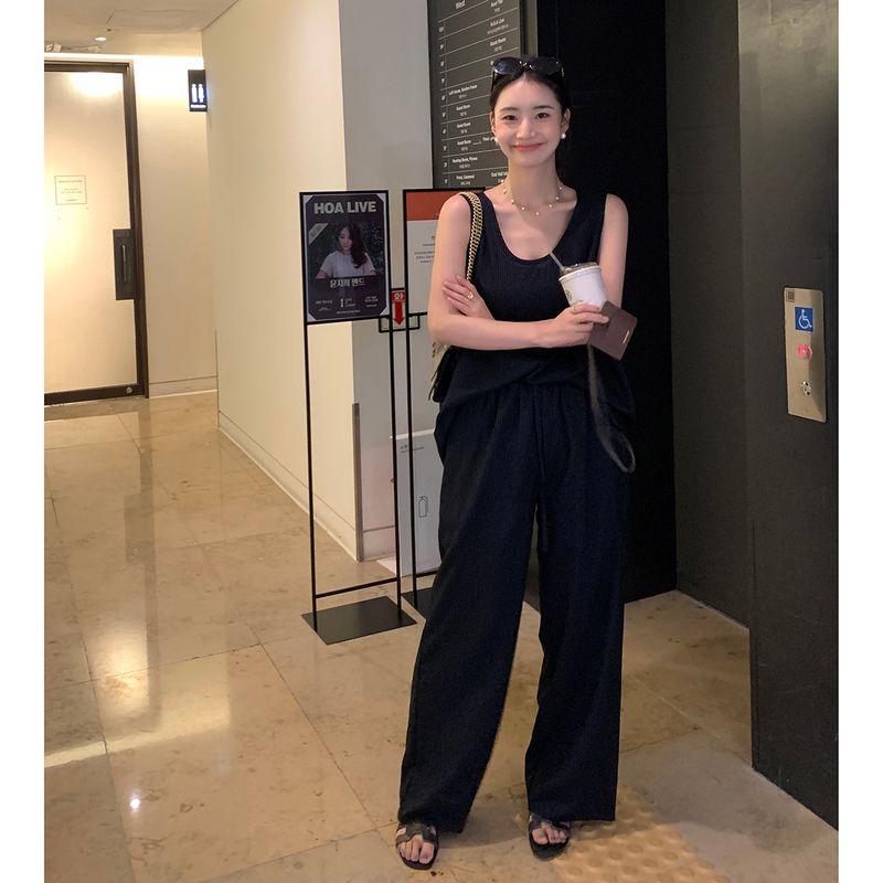 Lickysenior In Stock Timeless Suit Vest Women's Summer High Waist Thin Loose Casual Pants Two-piece Set