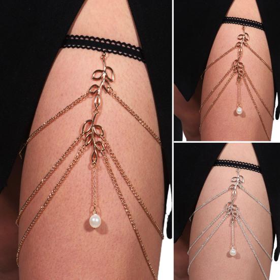 Цепочка на ногу с кисточкой в форме листа, эластичная лента, многослойная женская цепочка на бедро для вечеринок