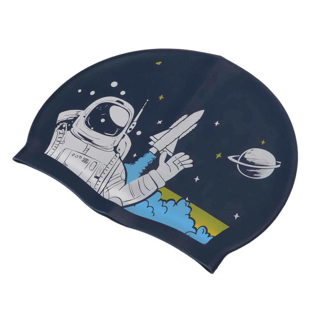 Шапочка для плавания Силиконовая Водонепроницаемая Повязка на голову с защитой ушей для взрослых с длинными волосами Водные виды спорта Печать Космонавт