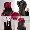 Children's Large Bow Hair Clip  Princess Style Satin Wine Red Ribbon Hair Clip  Back of The Head with A Headband  A Female Hair Accessory