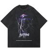Streetwear Lightning Graphic Unisex T-Shirt Cotton Washed Black Tshirt Unisex Tops Tees Summer Short Sleeves T Shirt