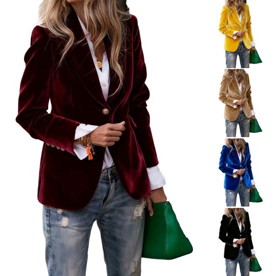 Бархатный пиджак золотого цвета с лацканами, длинными рукавами и одной пуговицей, пиджак с карманами с клапанами, приталенного кроя, с трехмерным пошивом, верхняя одежда