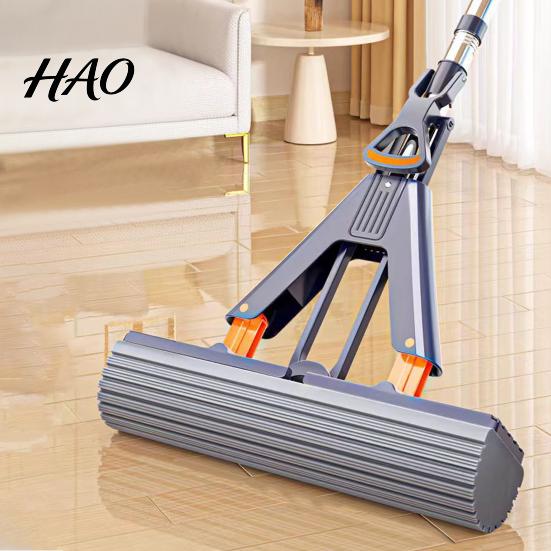Floor Cleaning Tool Roller Mop with 2 Super Absorbent Sponge Refills Long Handle Ergonomic Design Self-Squeeze Small