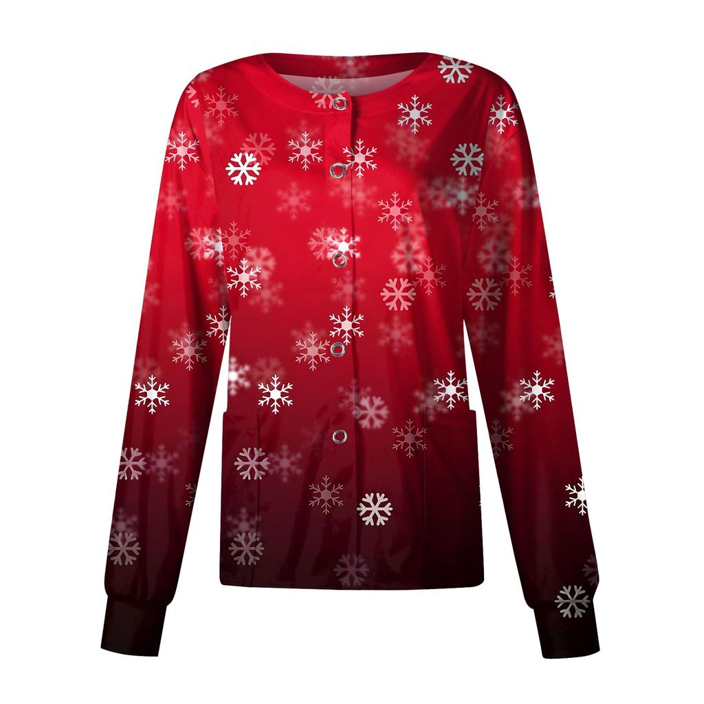 Женская повседневная модная однобортная куртка с длинным рукавом и стоячими лацканами с рождественским принтом, защитная рабочая куртка