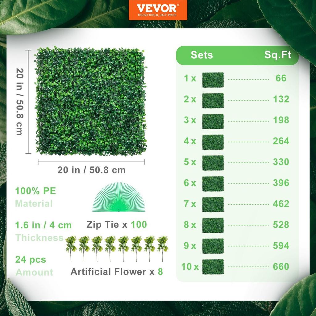 Artificial Boxwood Panel UV 24pcs Boxwood Hedge Wall Panels Artificial Grass Backdrop Wall 20" X 20" 4 cm Green Grass Wall Fake Hedge for Decor