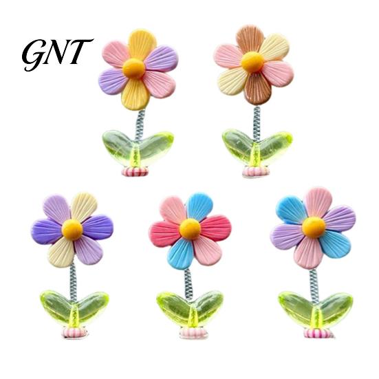 Flower Dashboard Bobblehead 5Pcs Colorful Shaking Car Decor, Resin Rainbow Sunflower Ornament Aesthetic Decor with Non Slip Pad, Cute Wobble Head for