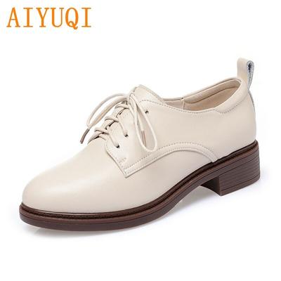 Женская обувь, весенняя женская обувь из натуральной кожи на шнуровке, повседневная женская обувь большого размера в британском стиле на толстом каблуке с круглым носком