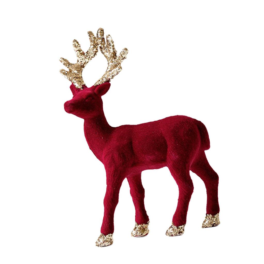 Reindeer Statues Christmas Ornaments Flock Plastic Deer Figurines Table Centerpiece for Home Decoration Ornaments Christmas