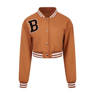 Женские короткие куртки бейсбольная форма вышитые буквы однобортный модный длинный рукав воротник стойка пальто пуговицы уличная одежда