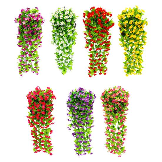 2Pcs Artificial Hanging Flowers Outdoor Vines with Eucalyptus Leaves Realistic Looking Vibrant Color Fake Plants UV Resistant Simulation Flowers