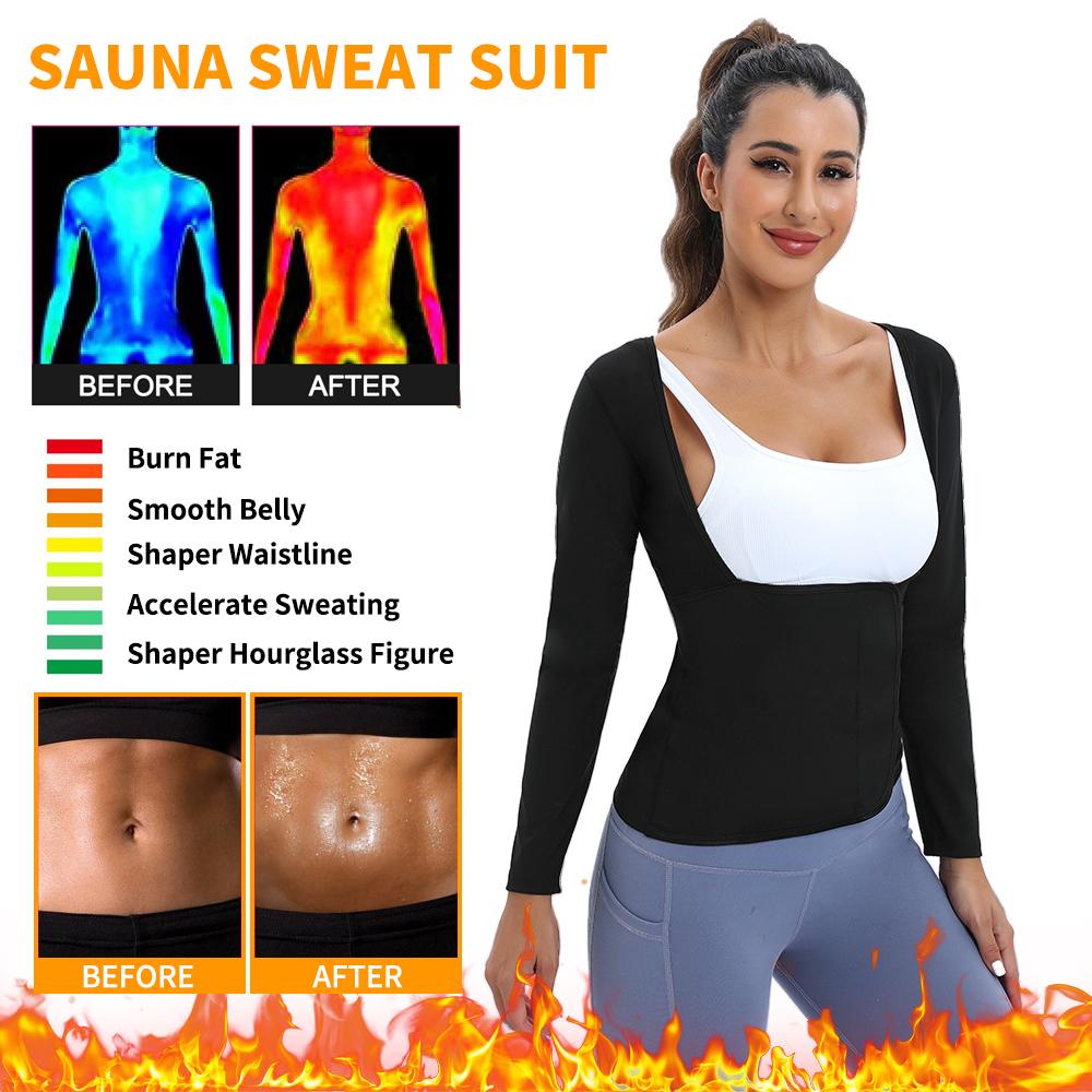 Костюм для сауны для женщин, тренажер для талии, формирователь тела, куртка с длинными рукавами, топы для тренировок, корректирующее белье для живота, рубашки для похудения