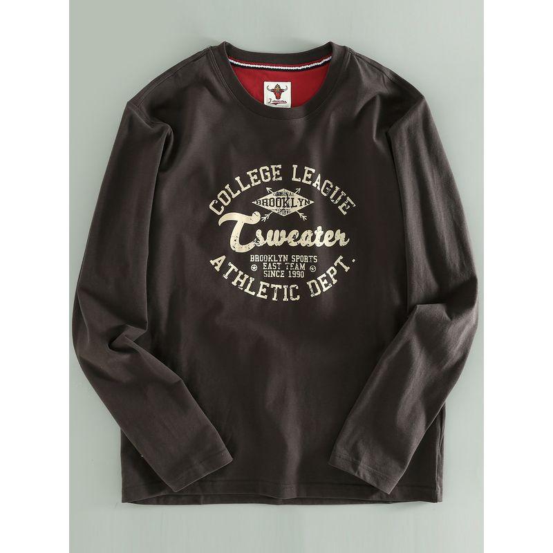 Men's Long-Sleeve T-Shirt with Round Neck, Pullover Style, Printed, Stretchy, Suitable for Spring and Autumn, Export Surplus