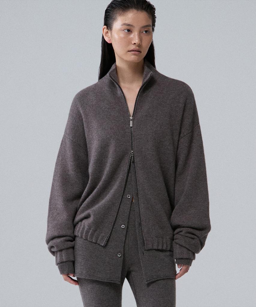 UMARMUNG Wool Cashmere Highneck Zip Up Jacket_Taupe