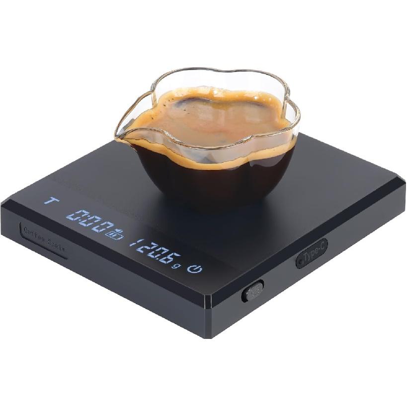 IKAPE Digital Coffee Scale with Timer, 2kg/0.1g High Precision Rechargeable Drip Espresso Scale with Tare Function, LED Display(Black)