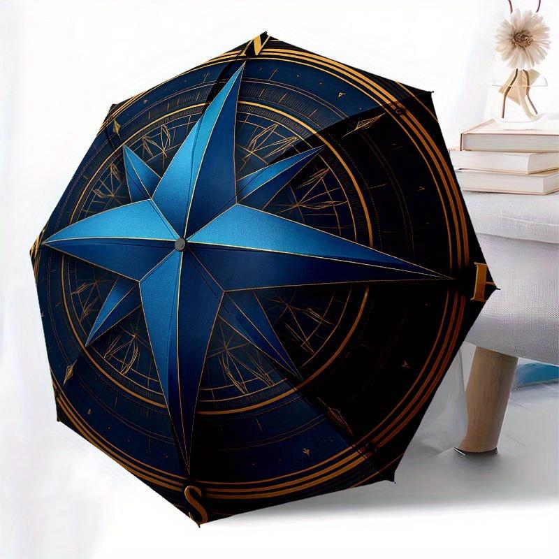 Navigate Your Journey: Compass Rose DesignUmbrella with Cute Design, Portable 3-Fold Compact Umbrella for Men & Women, Valentine's Day Mother's Day Ha