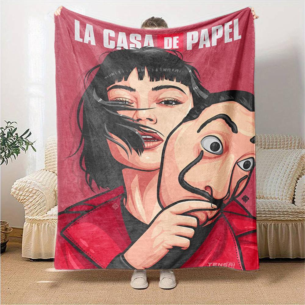 La Casa De Papel Theme Printed Blanket - Perfect for Couch, Bed, Travel & Outdoor Use | Machine Washable, Cozy & Durable.