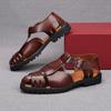 Summer New Men's Retro Roman Gladiator Leather Sandals Hollow Out Breathable Shoes Solid Color Ankle Buckle Casual Shoes