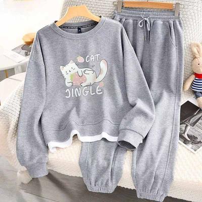 Женские костюмы комплекты большого размера пуловер толстовка брюки утолщенный топ длинные брюки двухпредметный оверсайз костюм 2 предмета