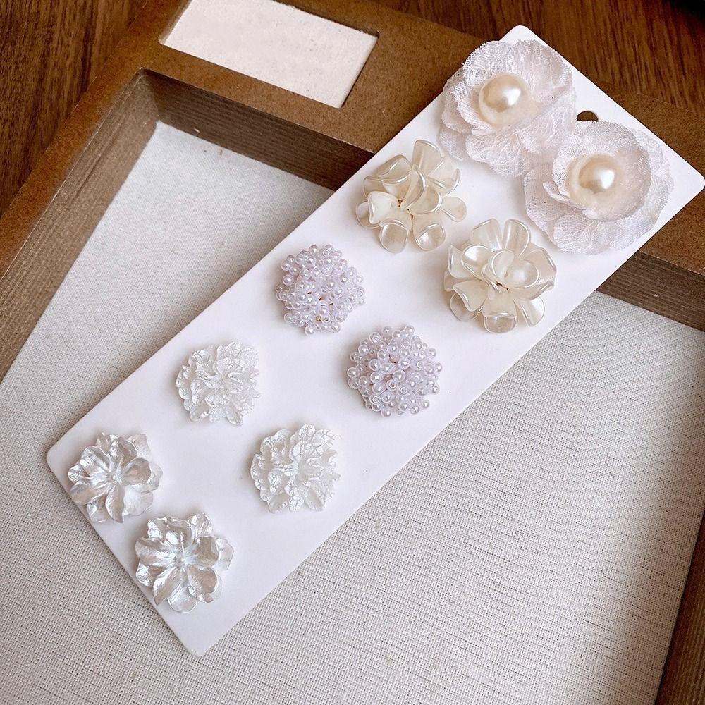 10pcs/Set High-end Camellia Earrings White Flower Flower Stud Earrings For Women Girls