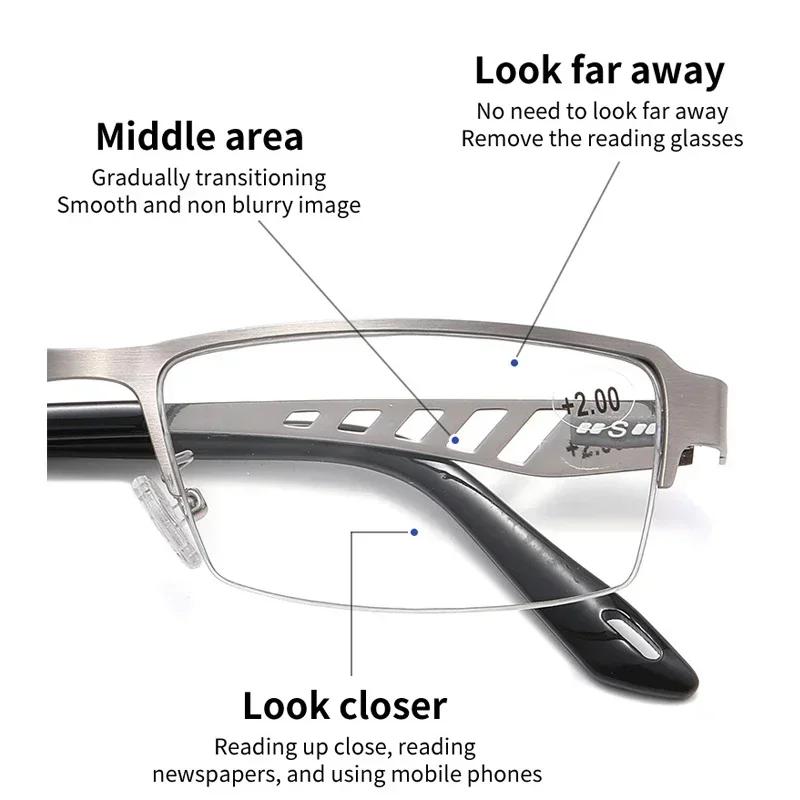 Large Frame Multifocal Glasses Men Square Metal Photochromic Reading Glasses Blue Light Blocking Eye Protection Eyeglasses