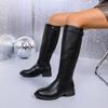 Тонкие высокие сапоги 2025 Зима Новые размеры Круглый носок Боковая молния Британский стиль Сапоги рыцаря для женщин