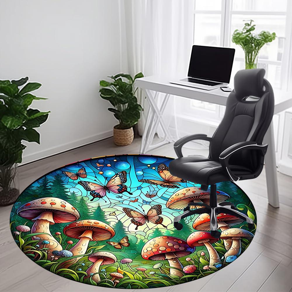 1pc Mushroom Butterfly Office Round Area Rug, Indoor Mat Suitable ForOffice, Under Office Chairs Bedroom Living Room Home Decor, Room Deco D136