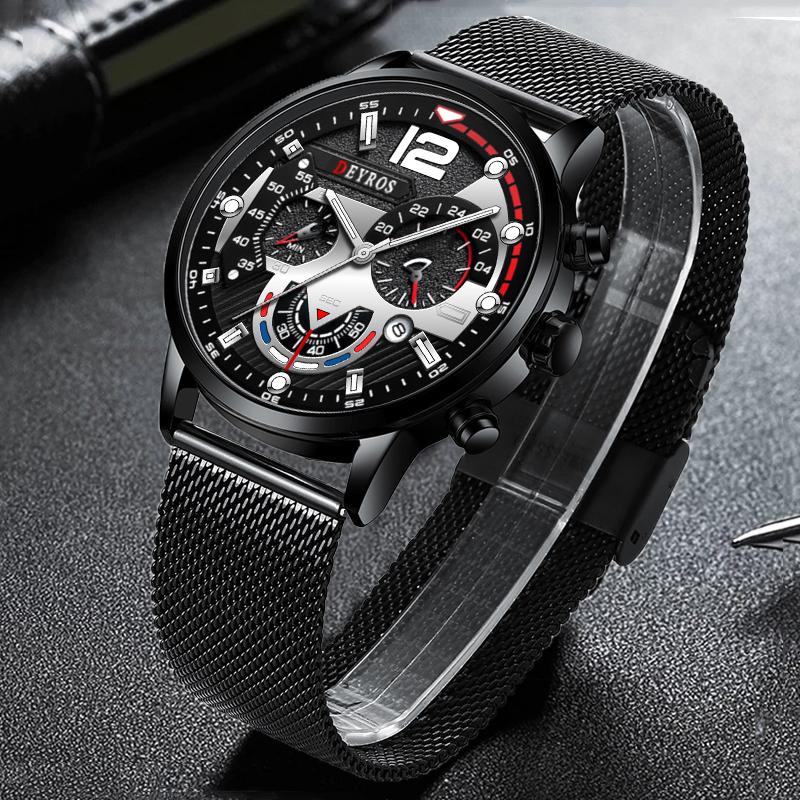 Fashion Black Men Watches Man Calendar Quartz Wristwatches Men Casual Business Watches Luxury Mens Round Dial Analog Watch