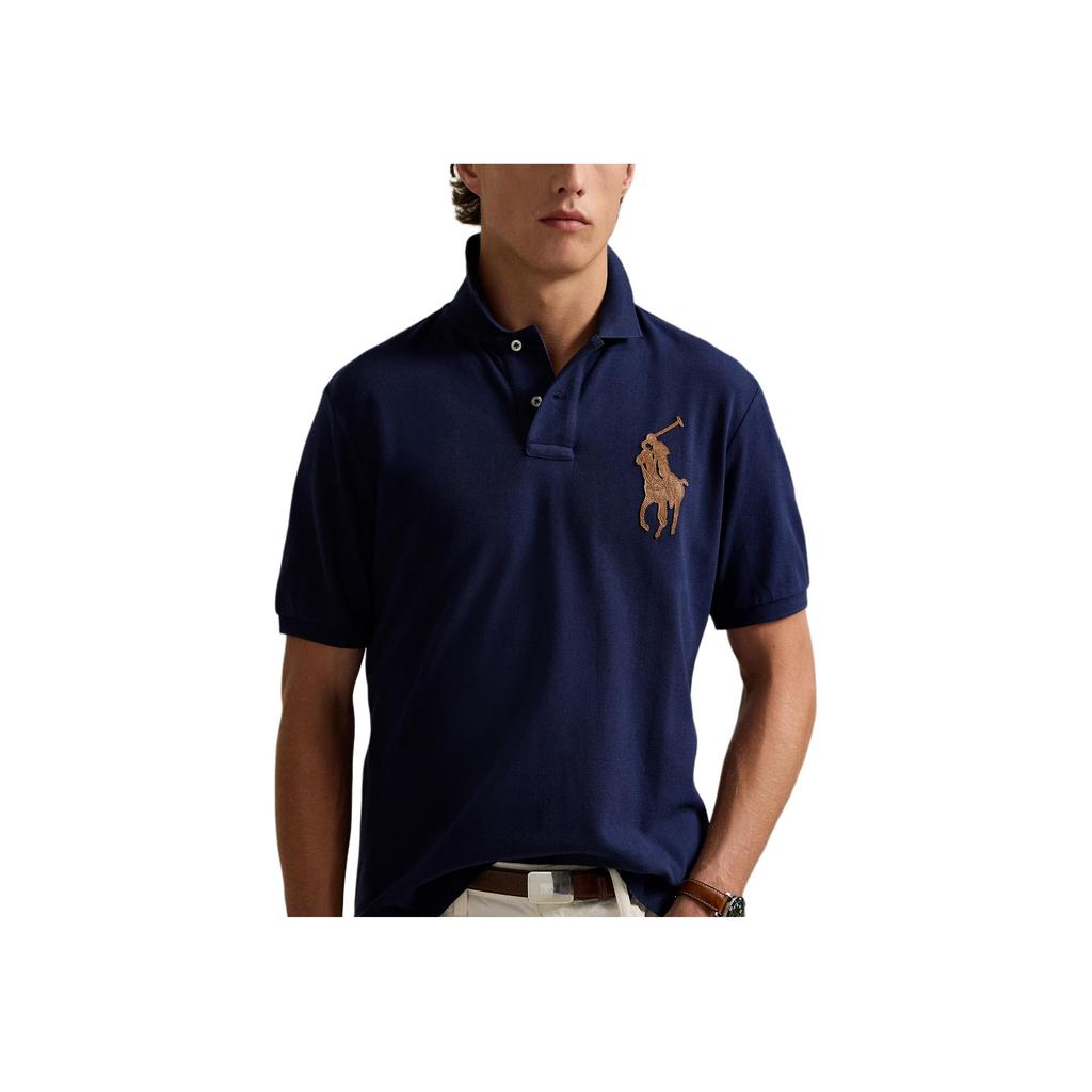 Polo Ralph Lauren Классический крой Однотонная футболка поло с коротким рукавом и логотипом пони Мужские топы Темно-синий 710958776-001
