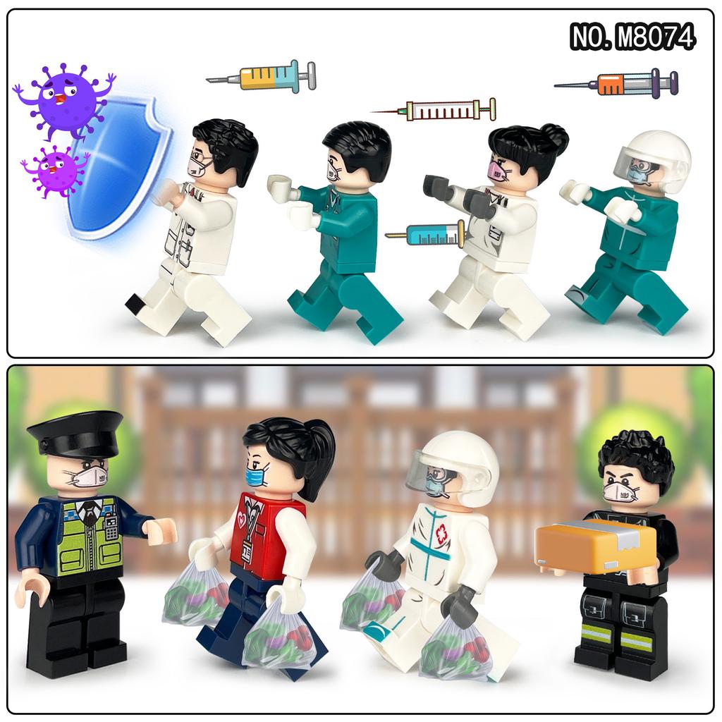 8pcs M8074 Health Care Doll Doctor Nurse Police Character Doll Small Particle Children's Building Blocks