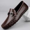 New Spring Men's Slip On Footwear Leather Loafers Metal Buckle Casual Shoes Business Man Moccasins Simple Driving Shoes
