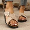 Fashion Retro Cross Band Flat Sandals for Women Buckle Decor Thick Sole Platform Slippers Woman 2025 Summer Comfort Non Slip Beach Shoes