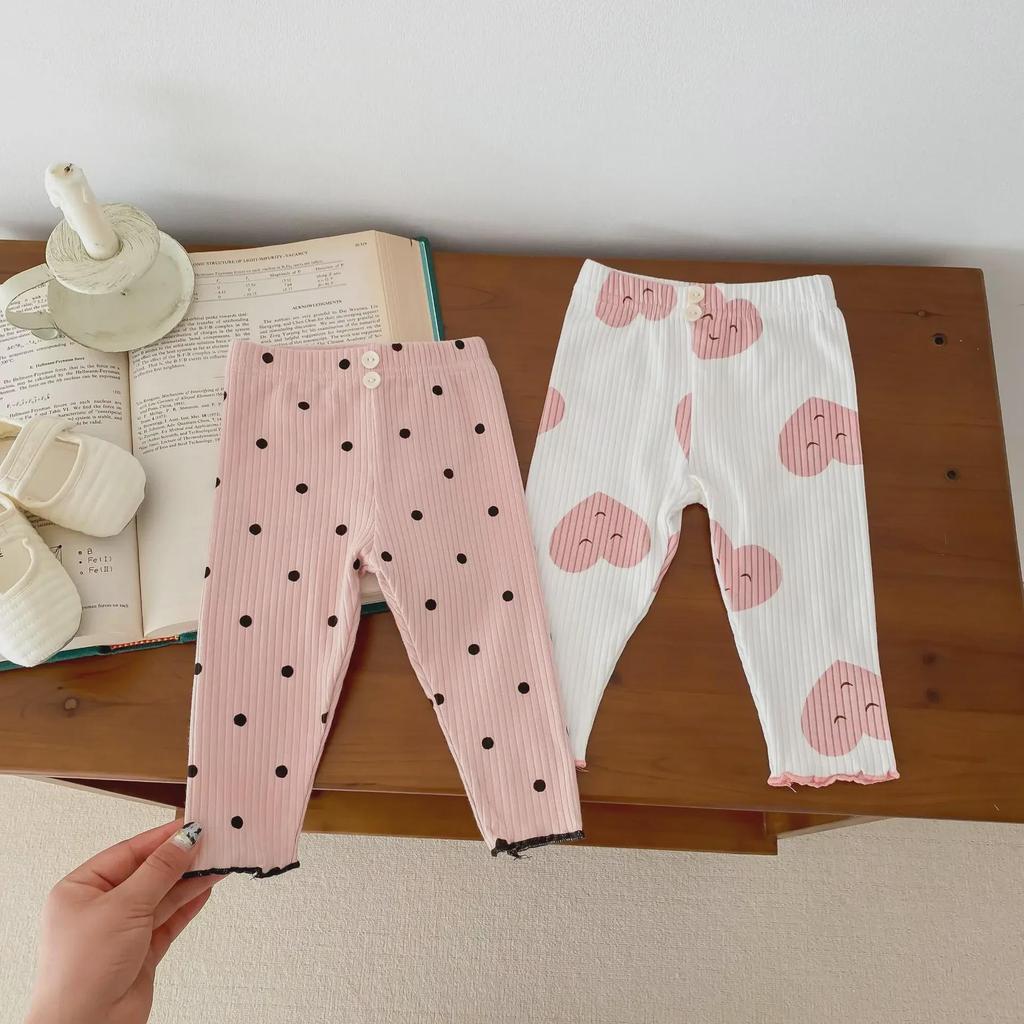 2024 Baby Girl Long Sleeve Love Dot Two-Piece Set with Ruffled Edges