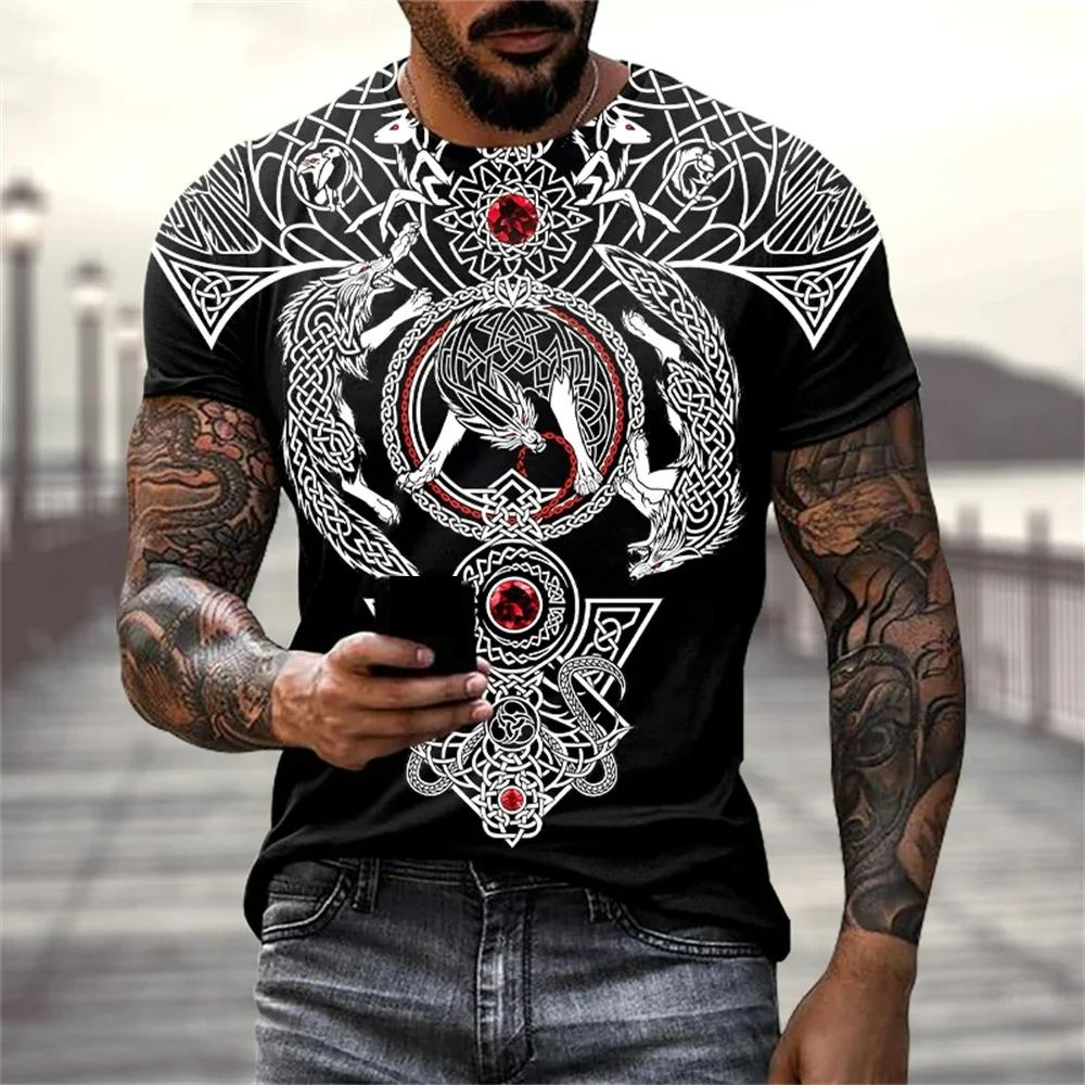 Летние футболки для мужчин, одежда, викинг, графический 3D-принт, футболка, модные мужские футболки с коротким рукавом, повседневные футболки больших размеров, топы