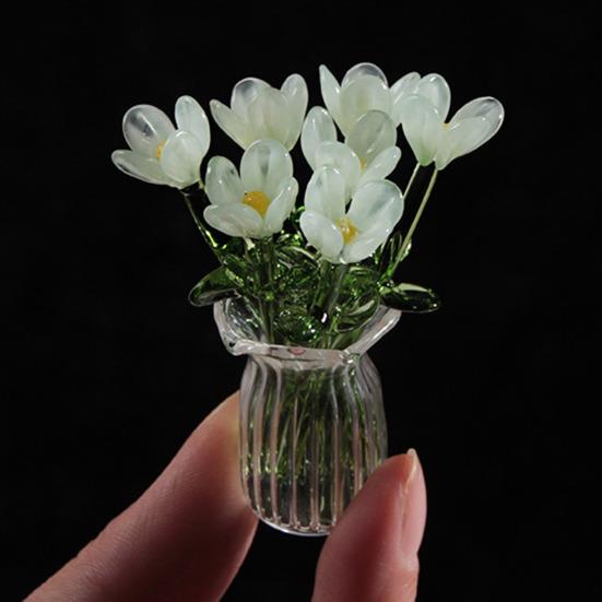 Glass Flower Bouquet with Vase Hand-Blown Mini Flower Decoration Home Living Room Handmade Simulation Floral Ornament with