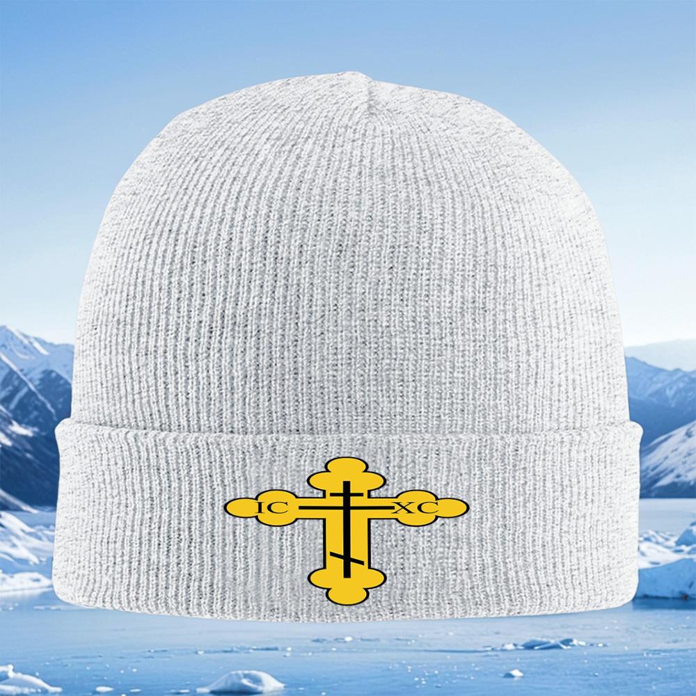 Golden cross black background letters Men Women Unisex Knitted Hat Beanie Pullover Cap Winter Thermal Warm Christmas Outdoor Cyc
