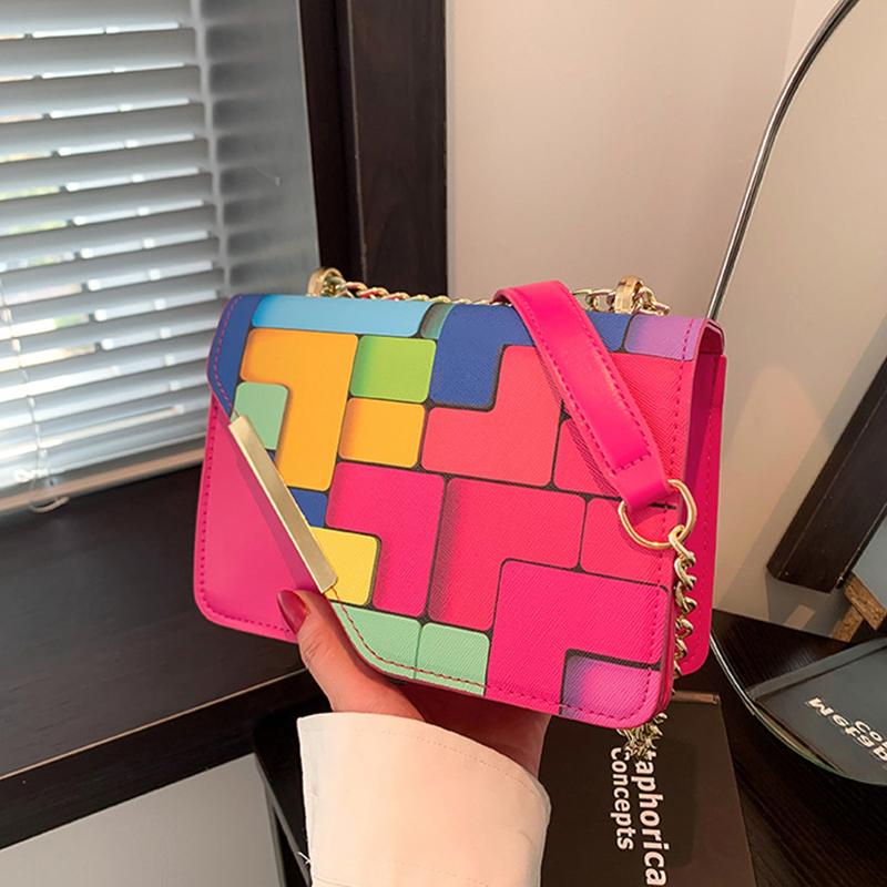 Женская маленькая квадратная сумка-слинг на плечо с клапаном из искусственной кожи, летняя, контрастного цвета, универсальная, с цепочкой, кроссбоди KTY