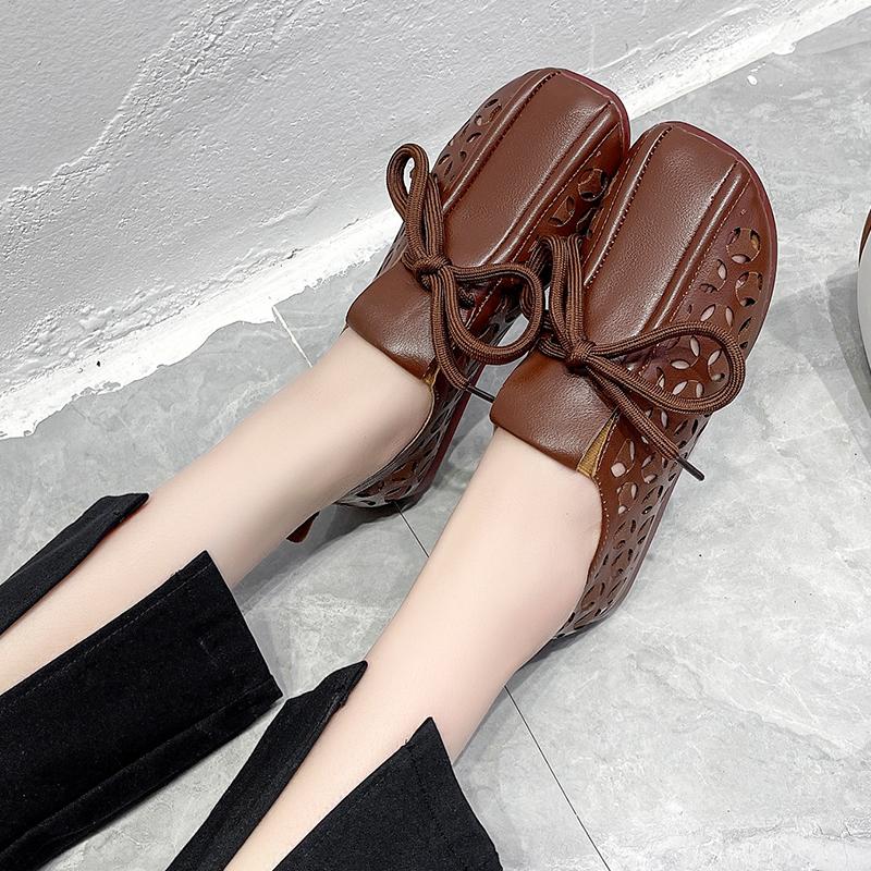 Новинка 2024 года, удобная обувь ручной работы, туфли на плоском каблуке и мягкой подошве, женские сандалии на полой аэродинамической трубе, повседневная женская обувь на плоской подошве