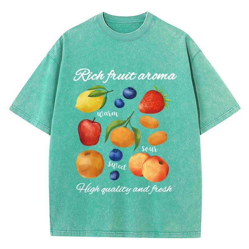 benber vintage Womans Washed T-Shirts Rich Fruit Aroma Printing Short Sleeve Cotton Crewneck Oversize Tops Vintage Female Clothes