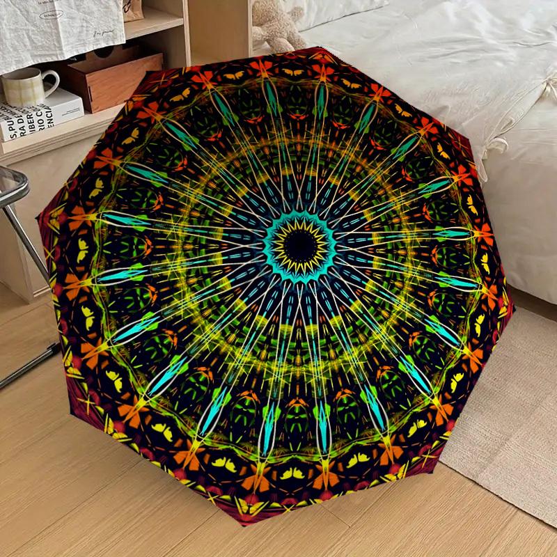 1pc Kaleidoscope Pattern Automatic Folding Umbrella, Portable Collapsible Design, 8-Rib Iron Frame, Outdoor Accessory yy250905086