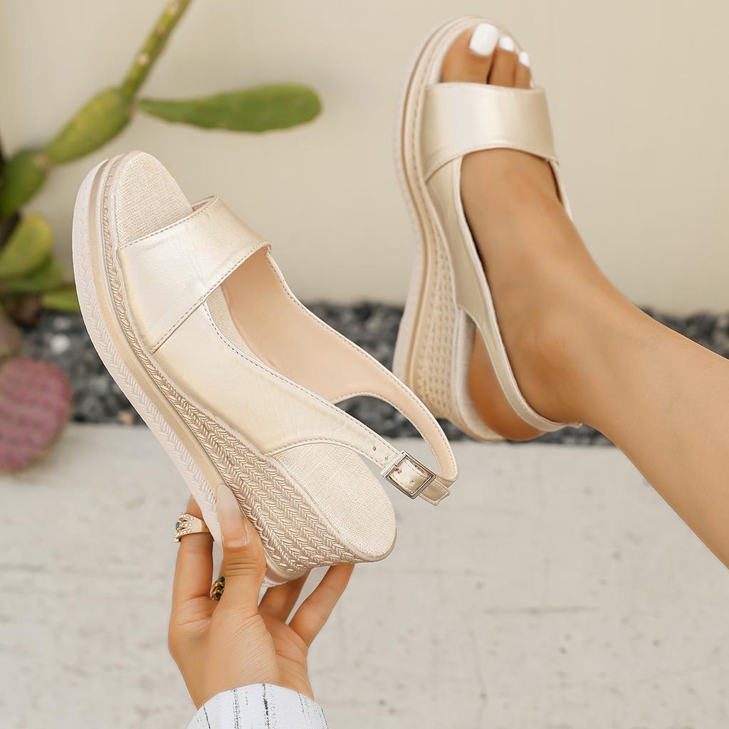 Мода 2025 Женские модные сандалии с открытым носком Повседневные сандалии на танкетке и платформе Мягкая подошва Легкая рабочая обувь Ретро плоские Удобные пляжные туфли