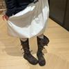Frosted Retro Boots Women's Autumn New Belt Buckle Knight Boots But Knee Two Wear Boots Boots Tide