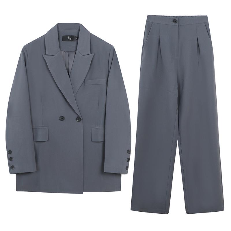 Plus Size Women's Mid-Length Suit with Wide-Leg Mopping Trousers - Two-Piece Set