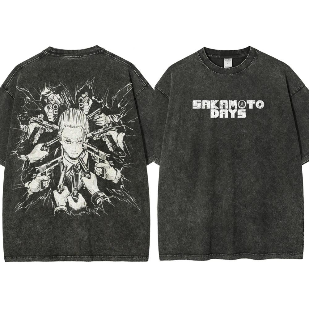 Аниме Вываренная винтажная Sakamoto Days Женская Мужская Мода Хип-хоп Футболки Оверсайз Летний Хлопок Комфорт Женская Футболка Топ