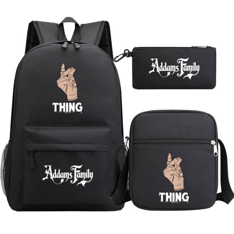 Wednesday Inspired Teen School Backpack Set 3pcs Oxford Fabric Dual Shoulder Bag Boys Girls Street Style