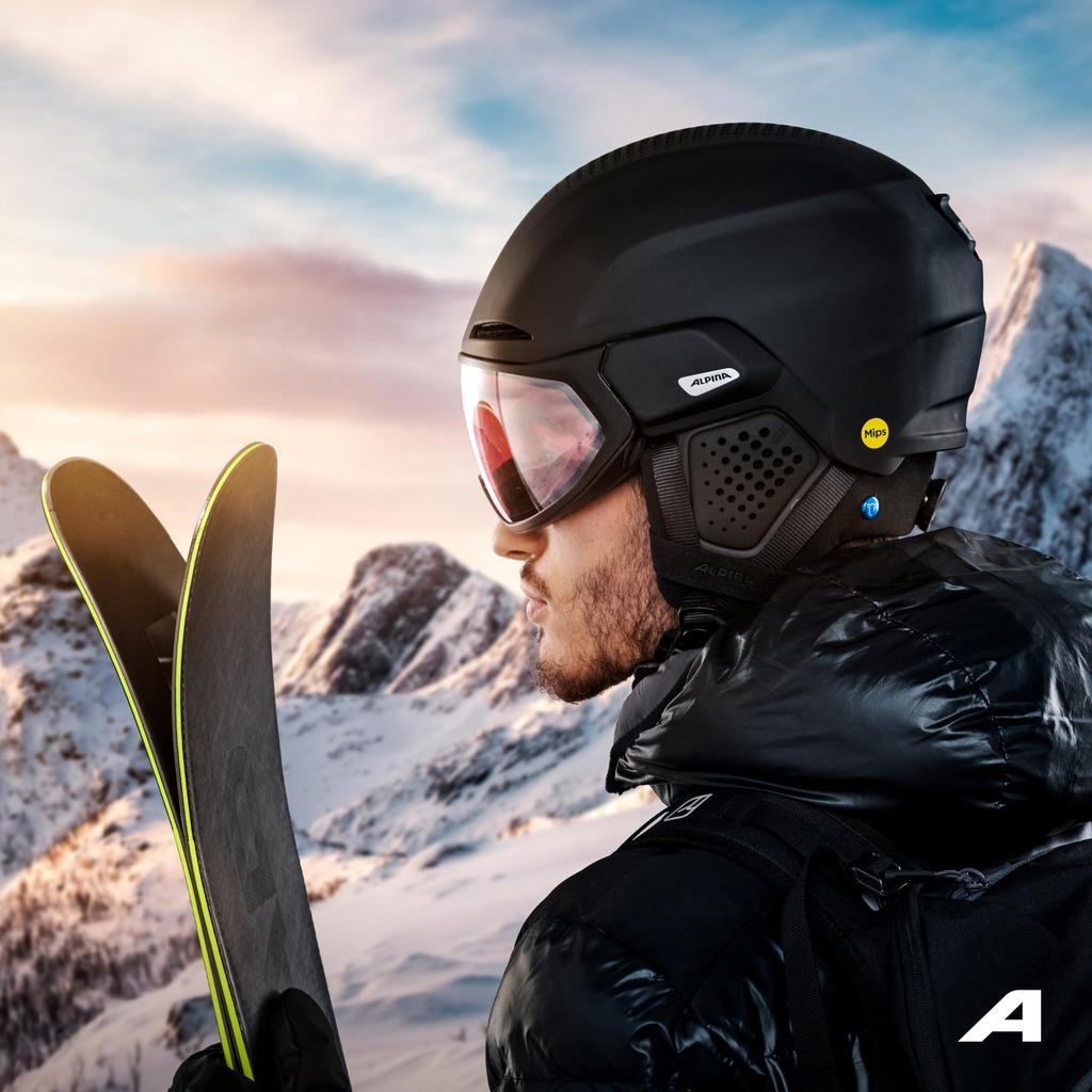 ALPINA ORO QV MIPS Ski and Snowboard Helmet with Polarized Photochromic Mirror and Glasses Size Cm Visor, MIPS, Compatible, 55-59